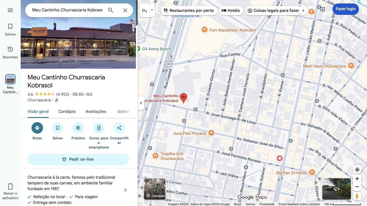 Perfil do Meu Cantinho Kobrasol no Google