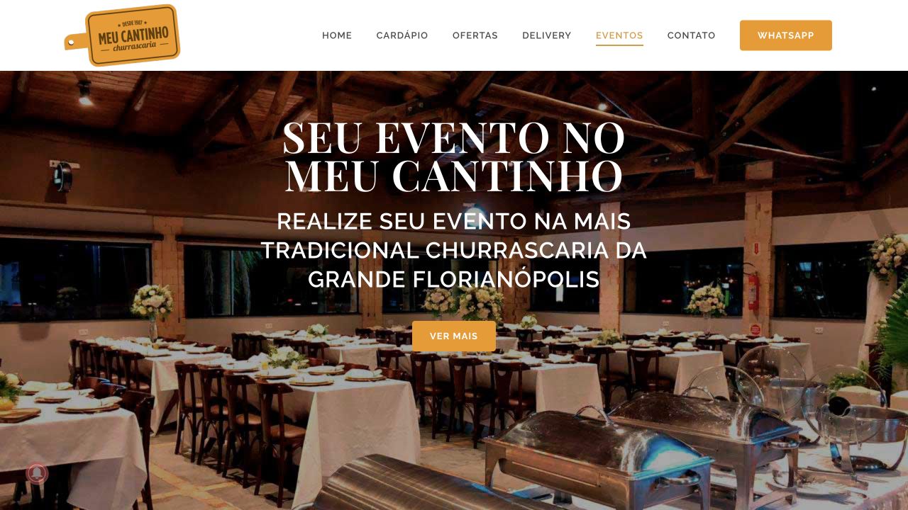 Página de eventos do site do Meu Cantinho